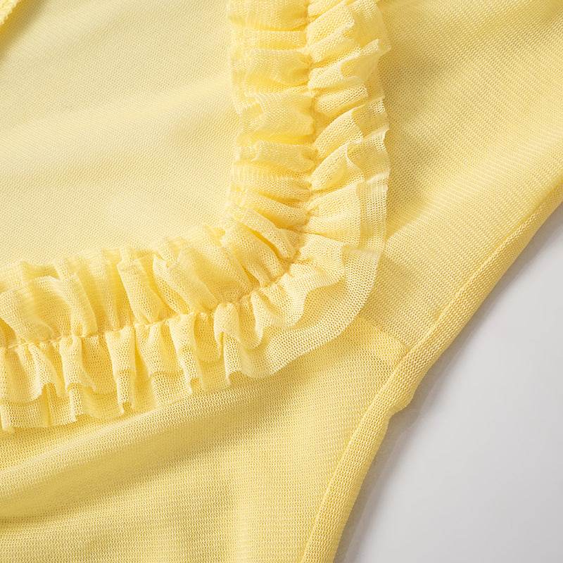 Solid Color Long Sleeve See Through Low Cut Sexy Dress - REBECATHELABEL