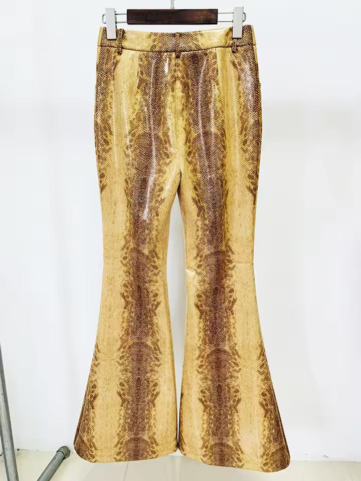 Snake Pattern Zipper Jacket Flare Pants Set