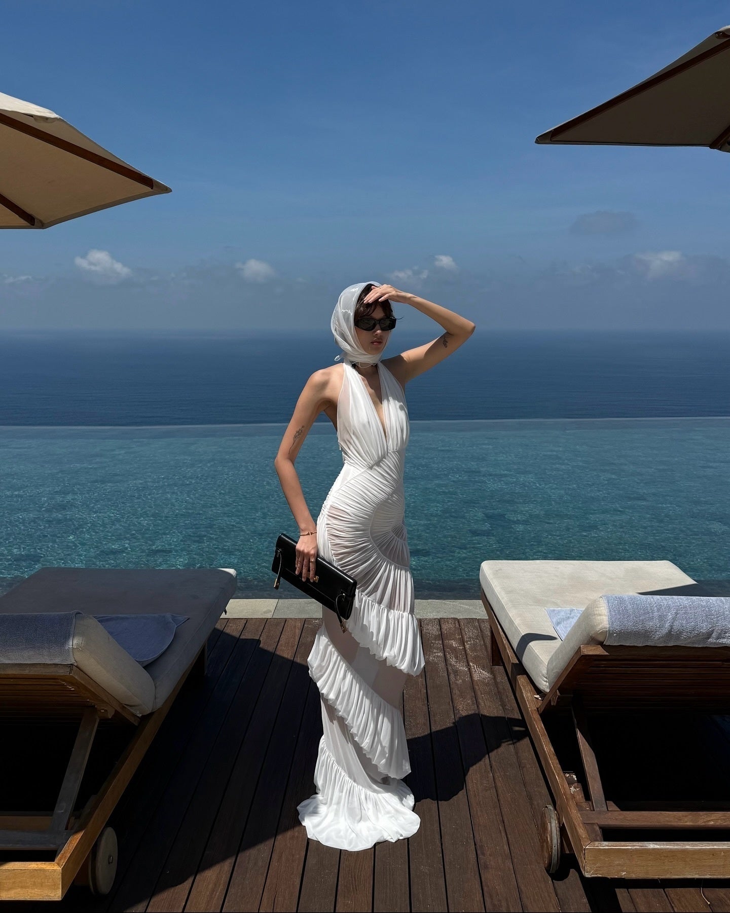 Spliced Ruffles Folds Elegant Long Dress