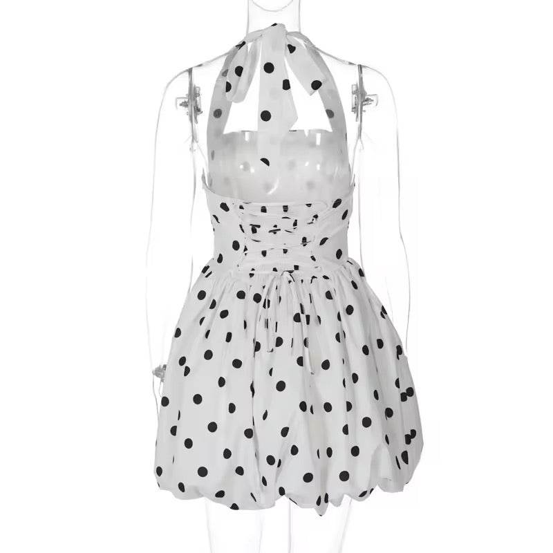 Halter Print Polka Dot Mini Dress - REBECATHELABEL