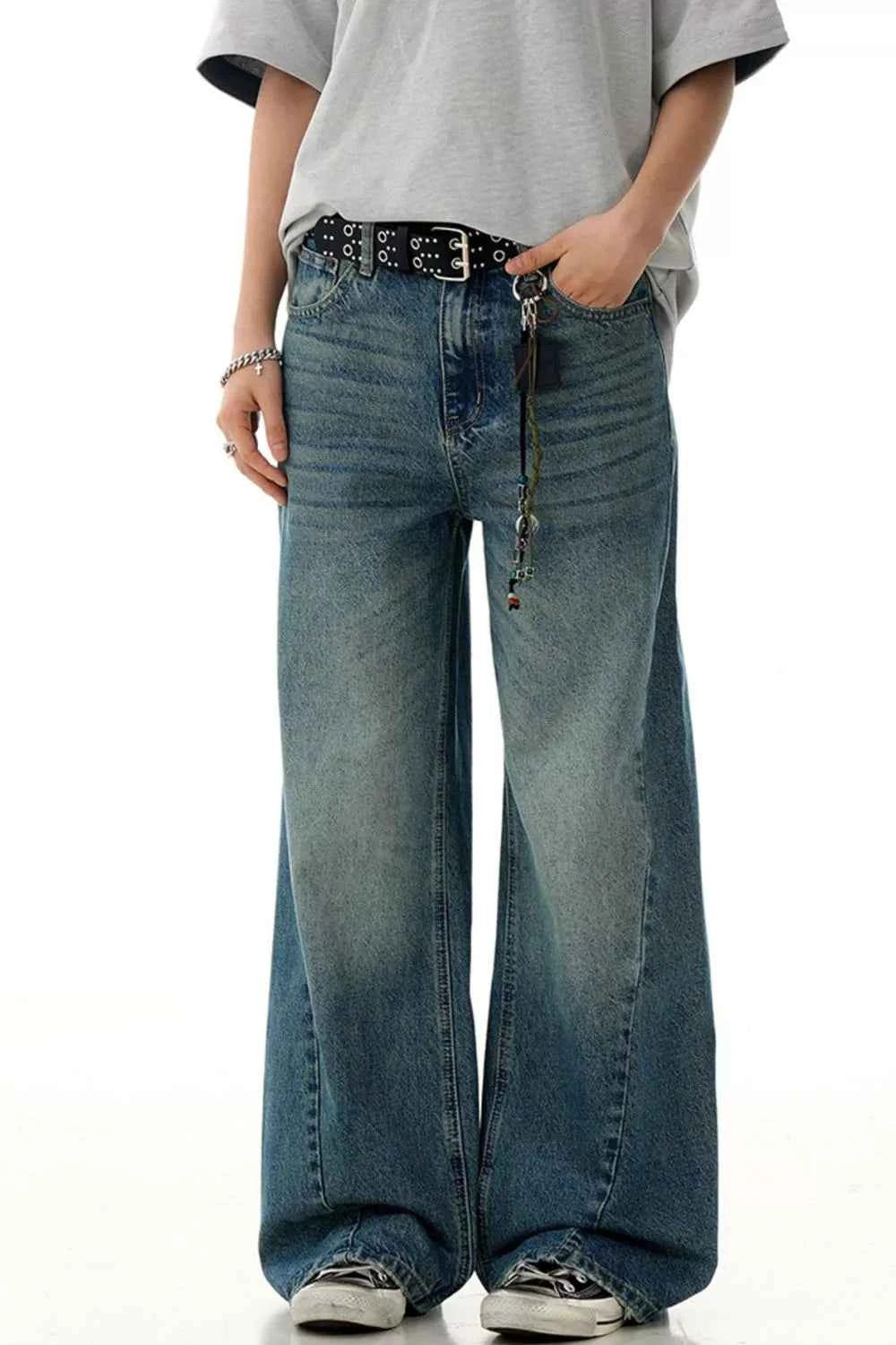 Men's Wide Leg Vintage Wash Jeans