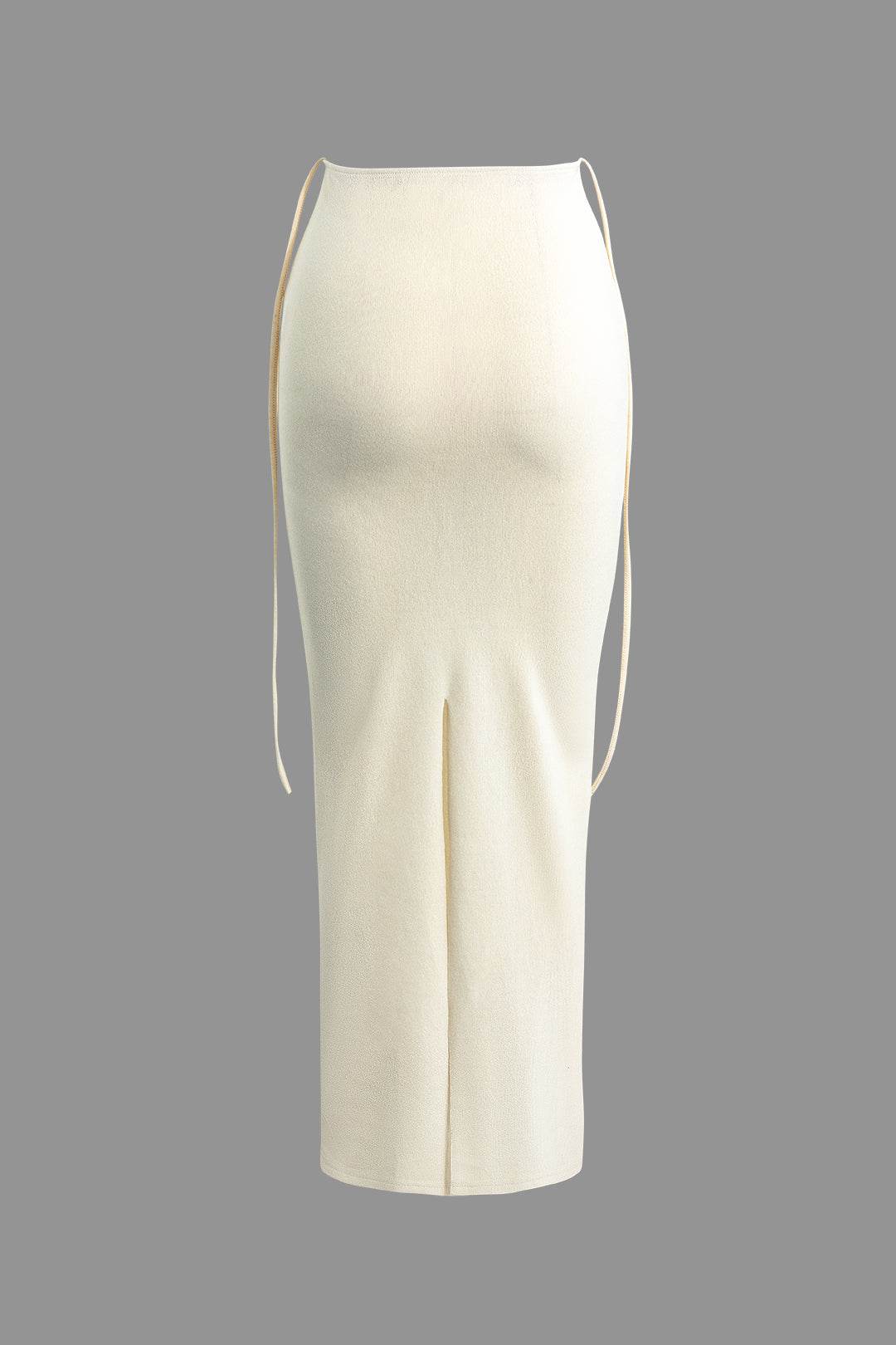 Twist Tie Halter Long Sleeve Bra Top And Maxi Skirt Set - REBECATHELABEL