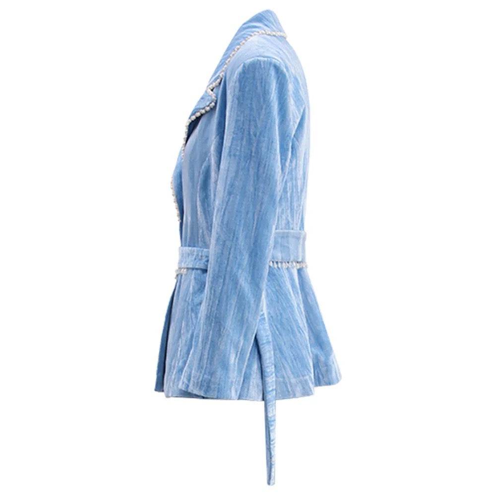 Velvet Set Loose Retro Suit Coat and Wide Pants Belt Set - REBECATHELABEL