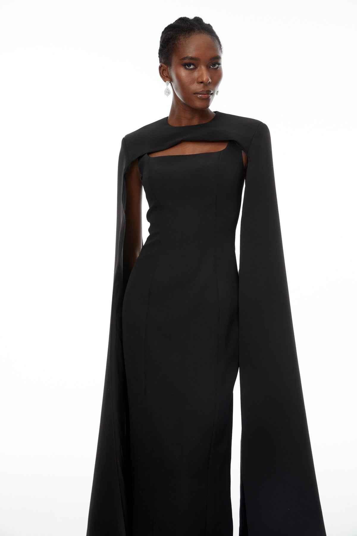 Black Cape Design Maxi Gown