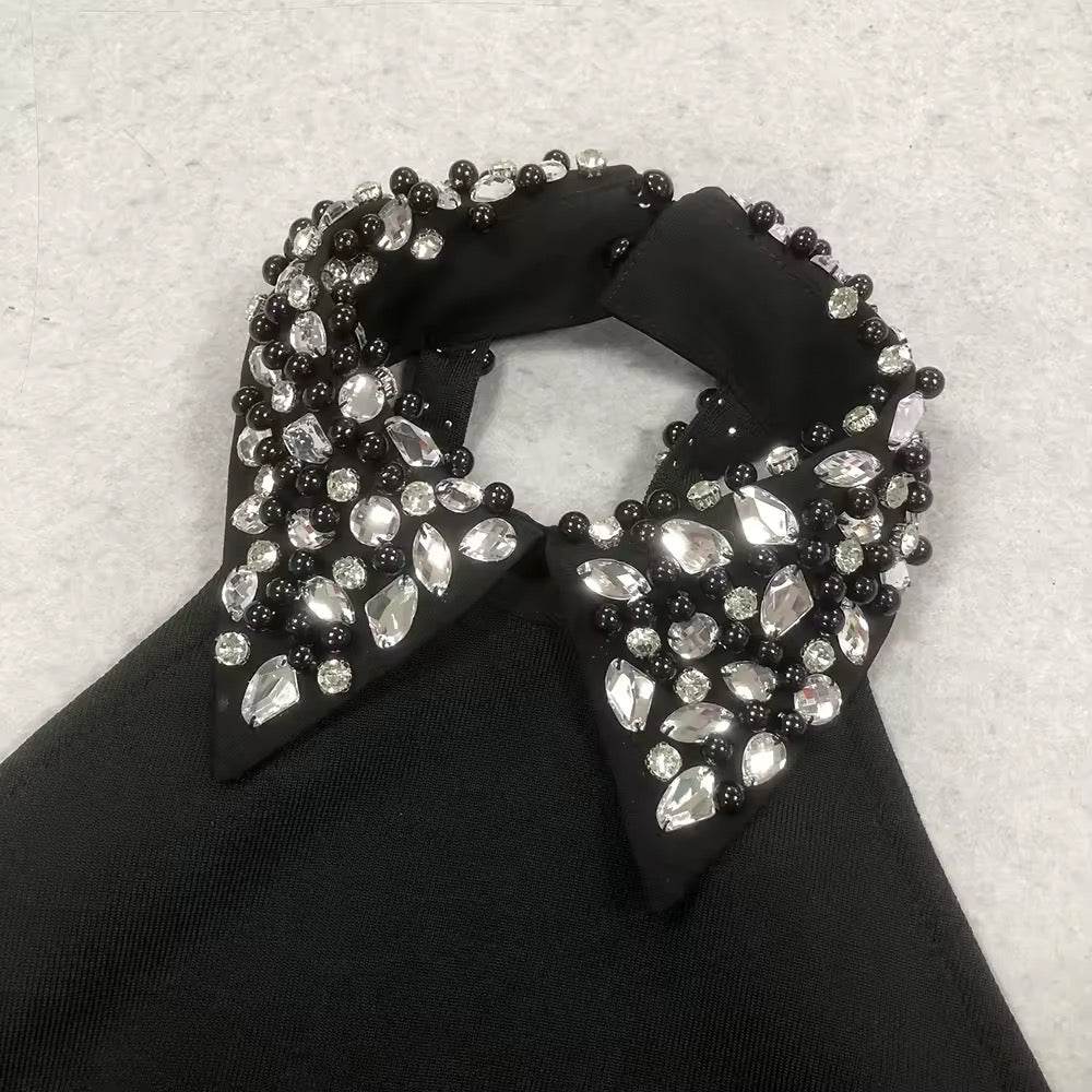 Black Bead Backless Long Bandage Dress - REBECATHELABEL