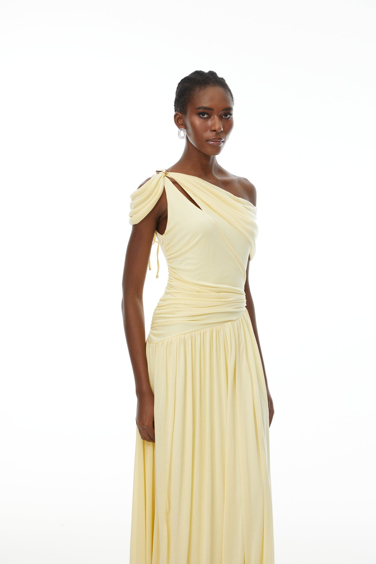 Yellow Asymmetrical Gathered Maxi Dress