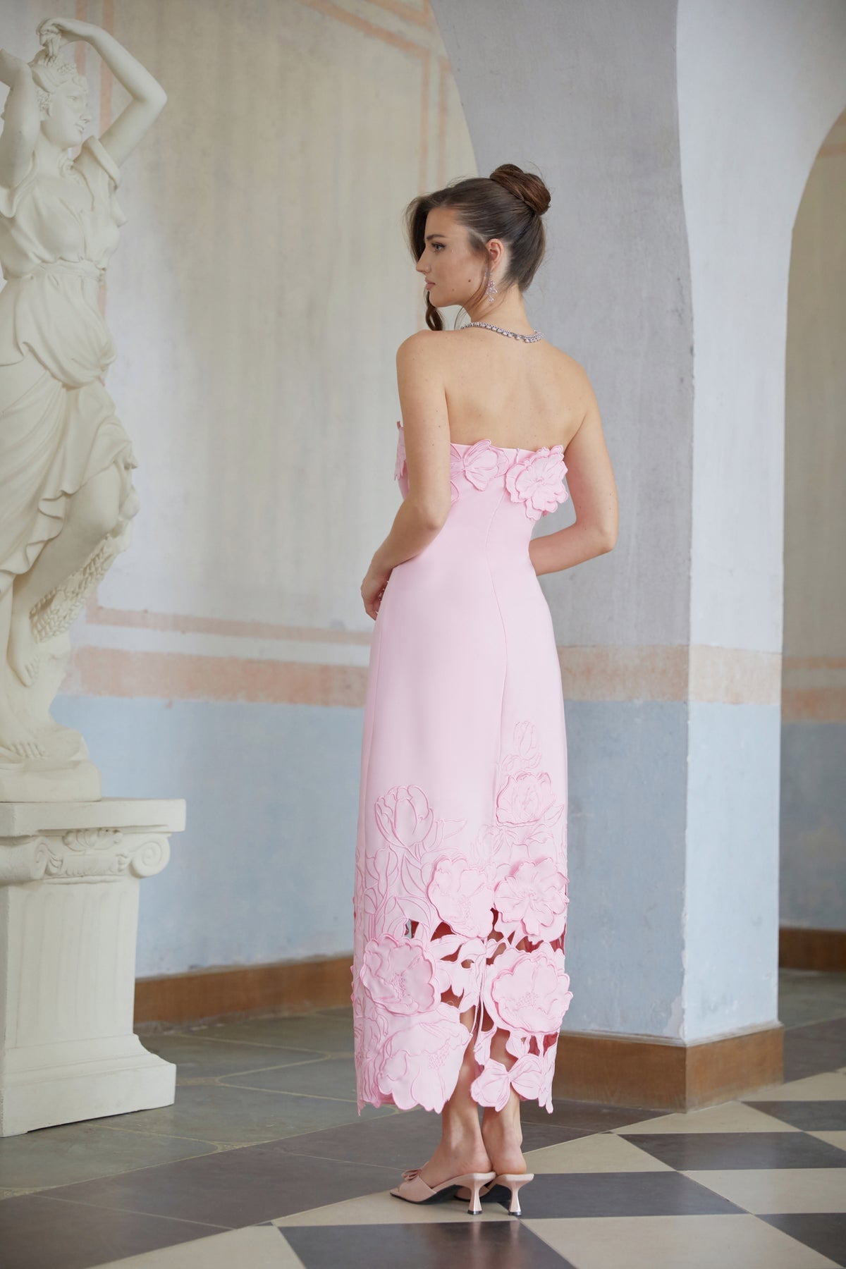 Strapless Floral Embroidered Maxi Dress