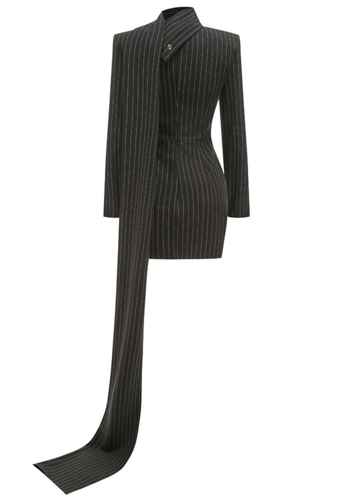 Long Sleeve Striped Dress Black