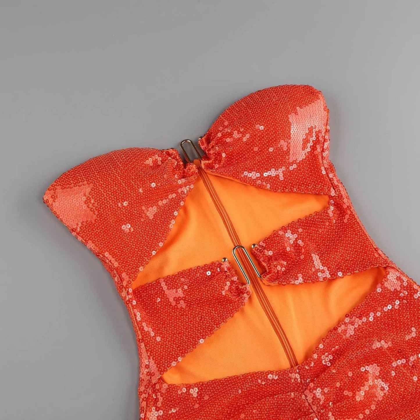 Strapless Orange Strapless Strapless Sequin Cut Out Tight Midi dress - REBECATHELABEL