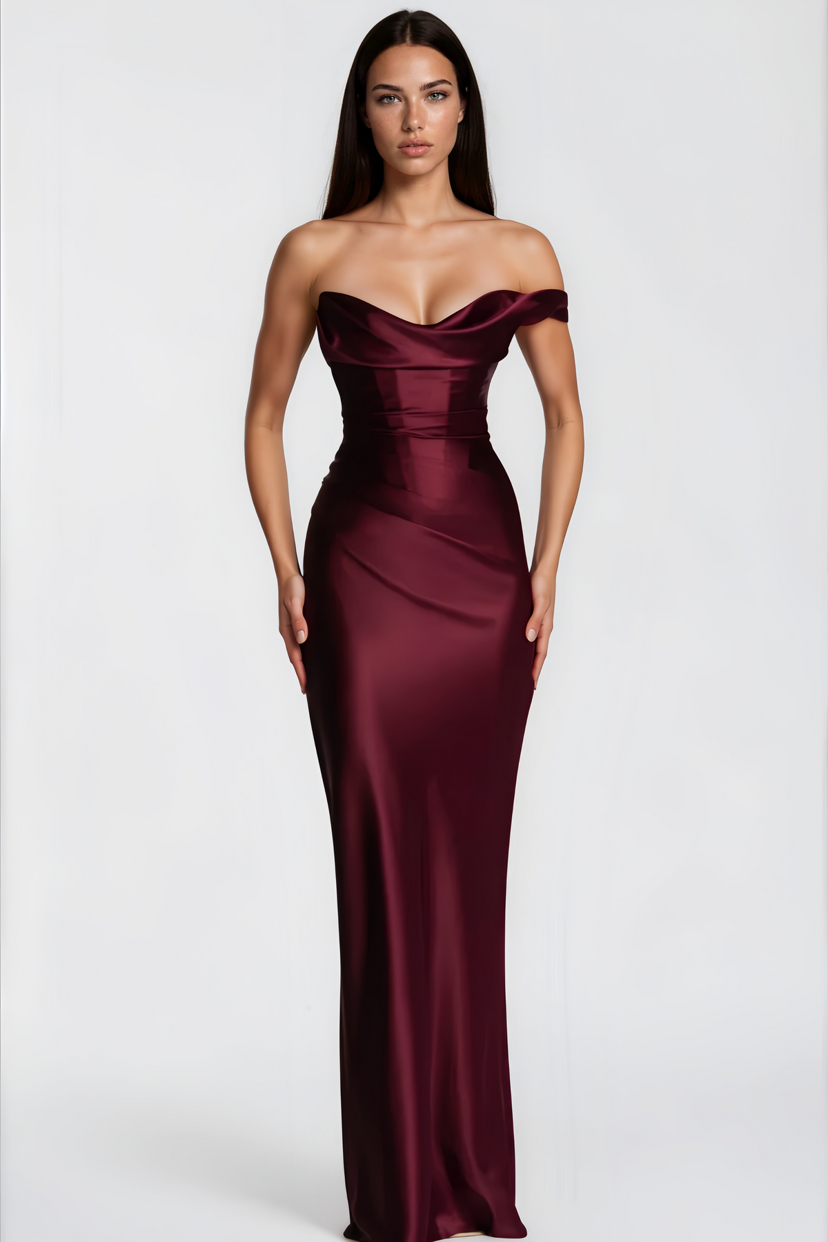 Burgundy One Shoulder Satin Maxi Dress