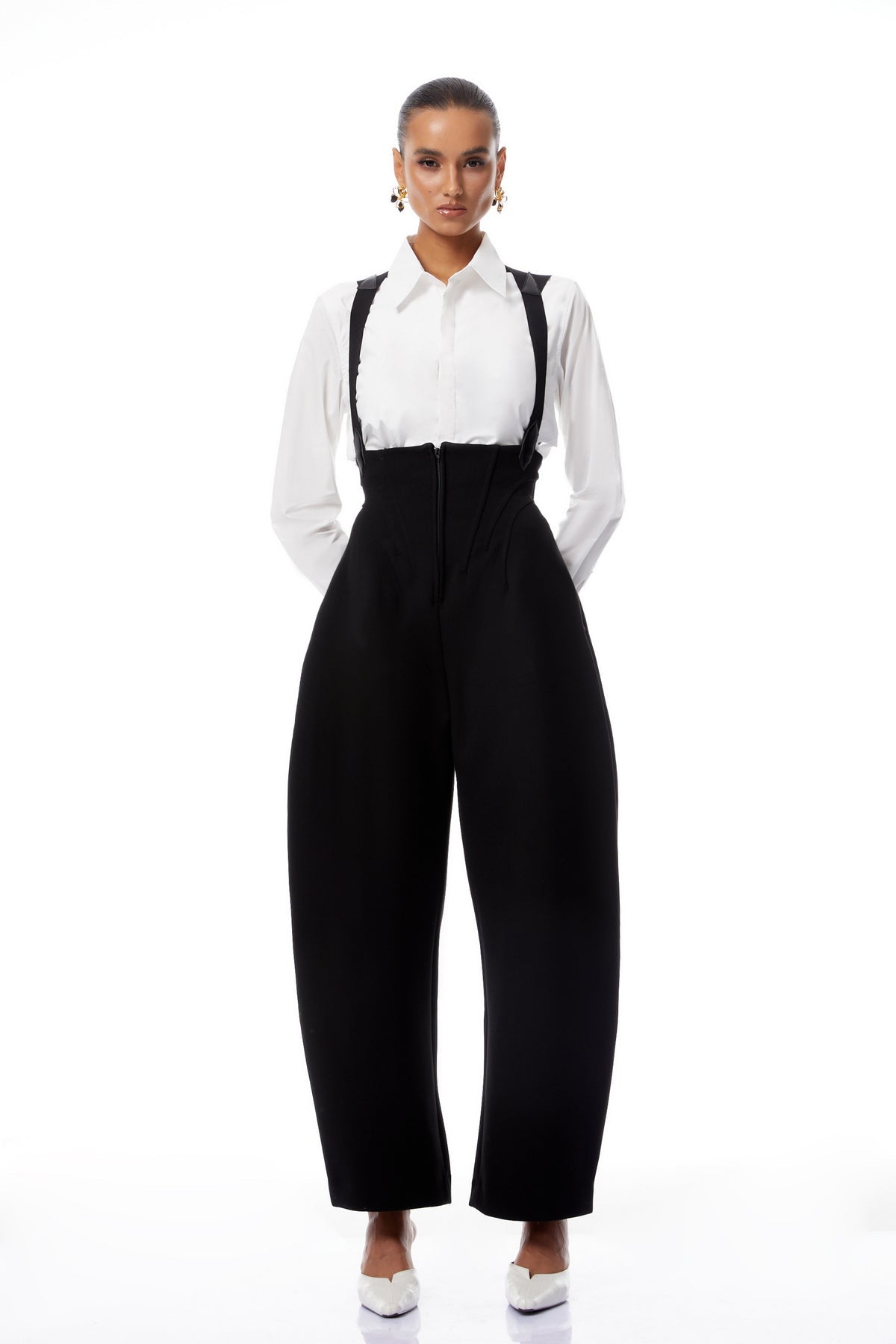Boned Bodice Wide Leg Overalls