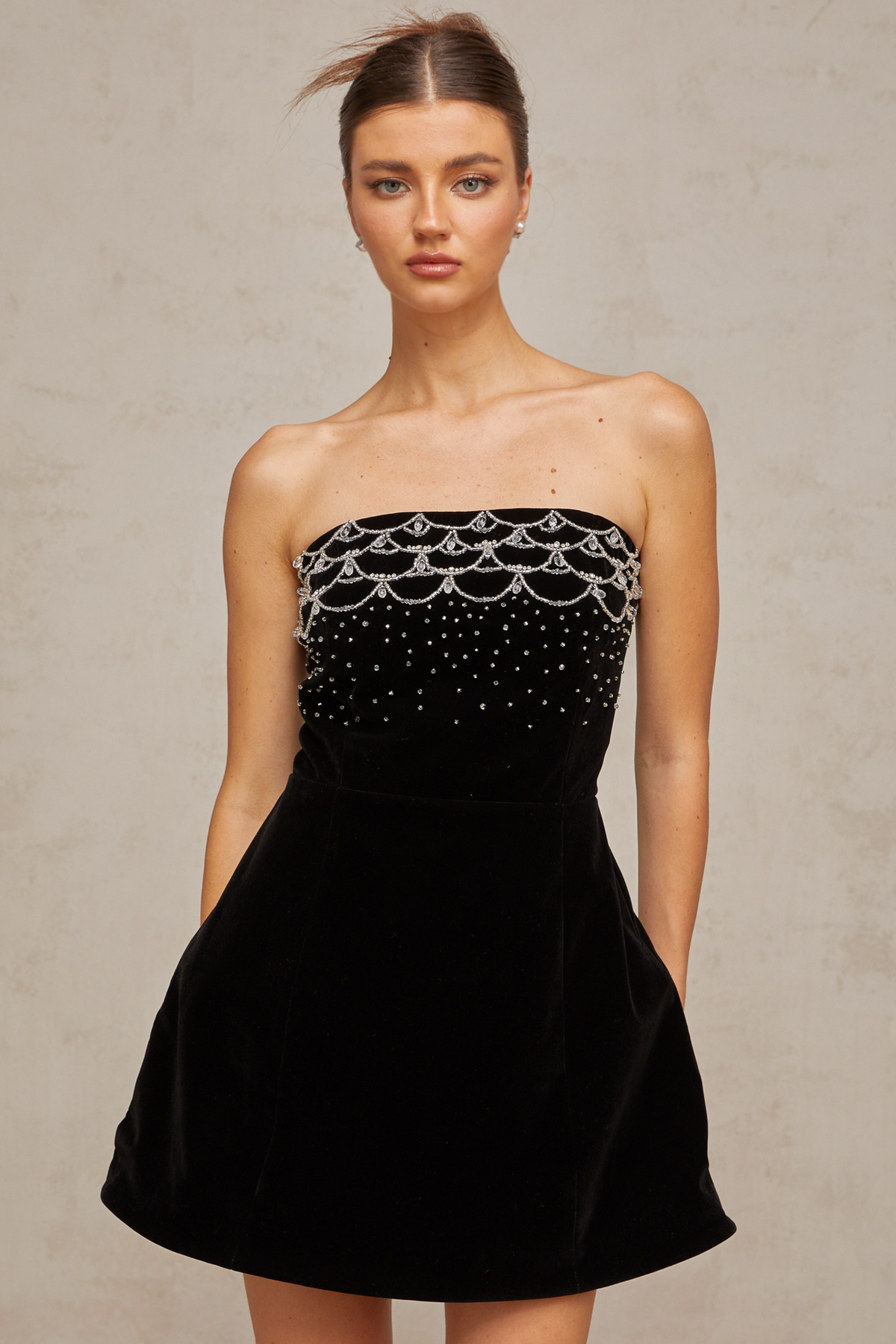 crystal-embellished velvet mini dress