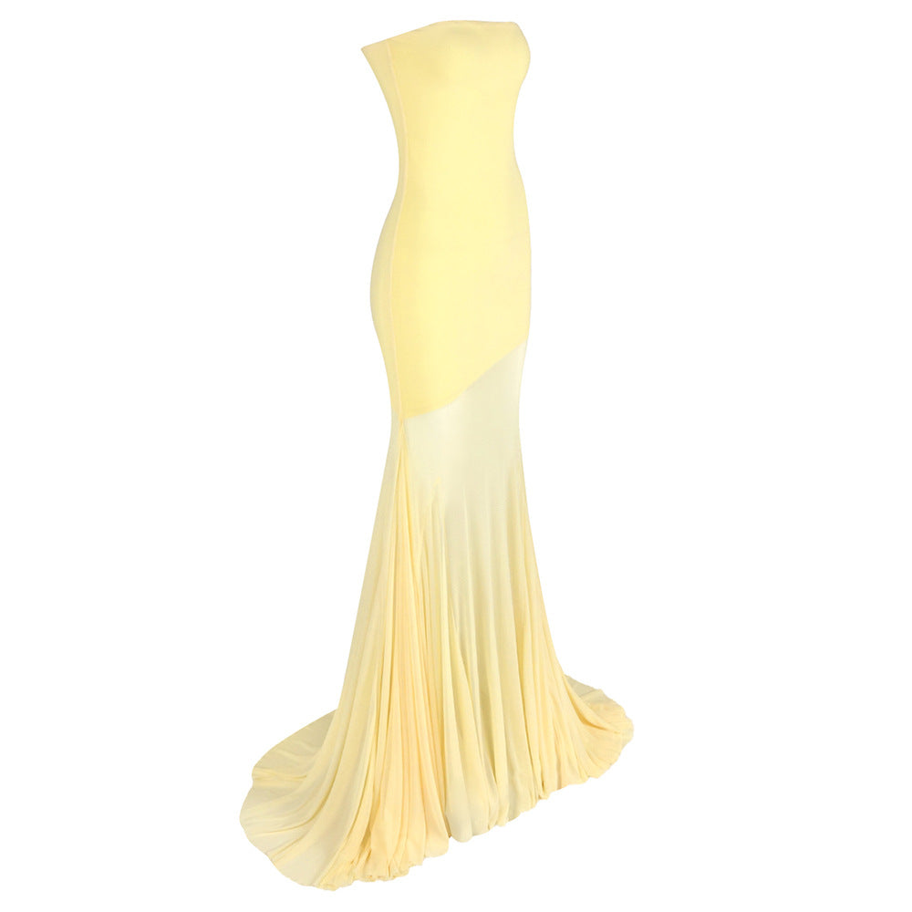 Strapless High Waist Long Dress Sexy Off Shoulder Solid Color Party Dress