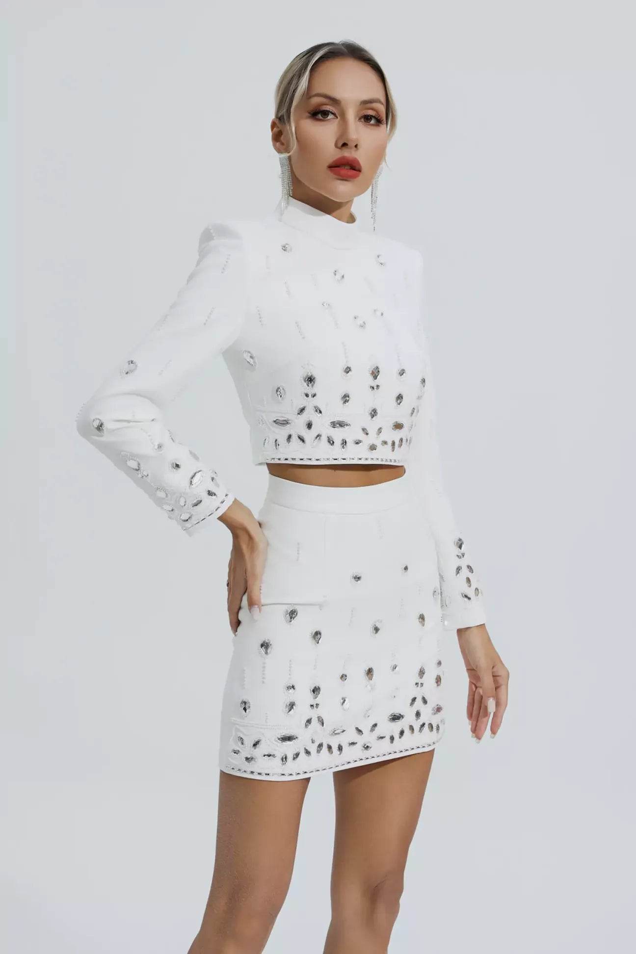 Cecelia White Crystal Embellished Set - REBECATHELABEL