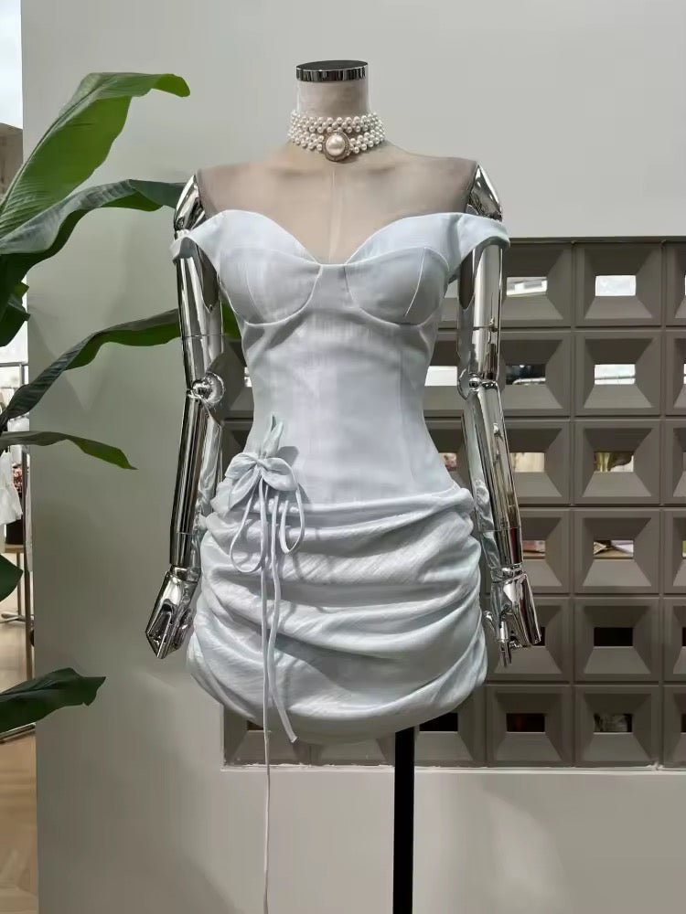 Sleeveless Off The Shoulder Floral Design Mini Dress