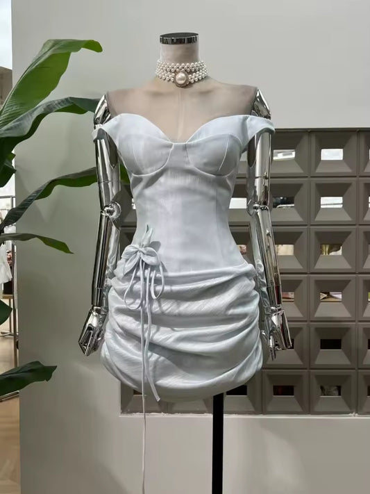 Sleeveless Off The Shoulder Floral Design Mini Dress