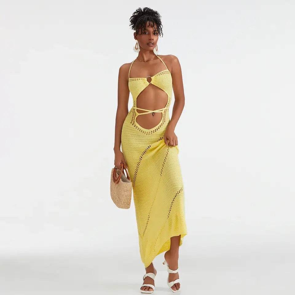 Cut Out Tie Halter Maxi Dress - REBECATHELABEL