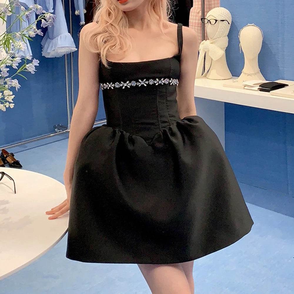 Square Neck Sleeveless Diamond A-line Sexy Low cut Mini Dress - REBECATHELABEL