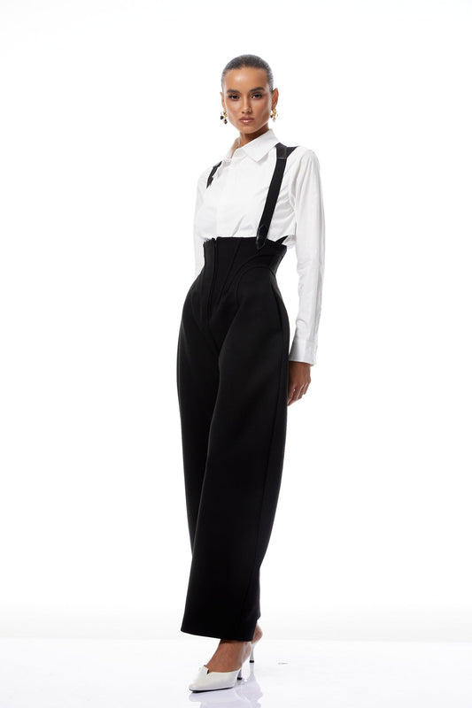 Boned Bodice Wide Leg Overalls