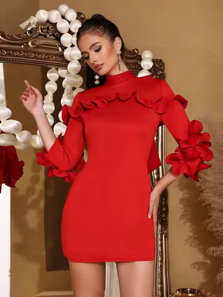 Spliced Appliques Slim Mini Dress