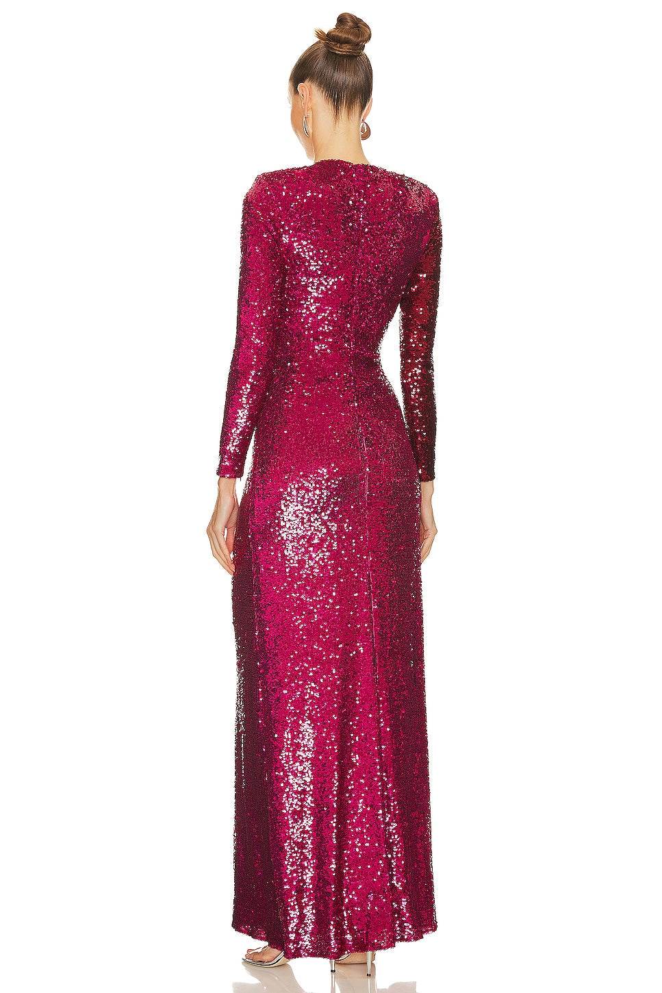 Sequins Long Sleeve Tight High Split Long Dress - REBECATHELABEL