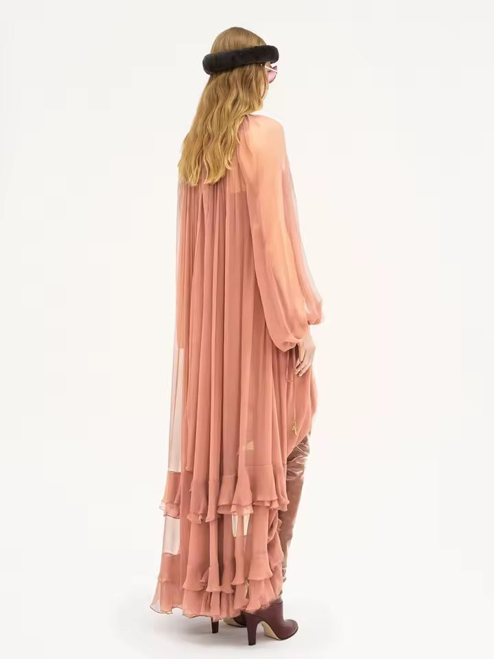 Mesh Perspective Folds Maxi Loose Dress