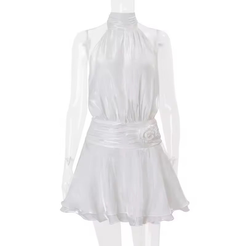 Chiffon Flower Backless Sexy Mini Dress