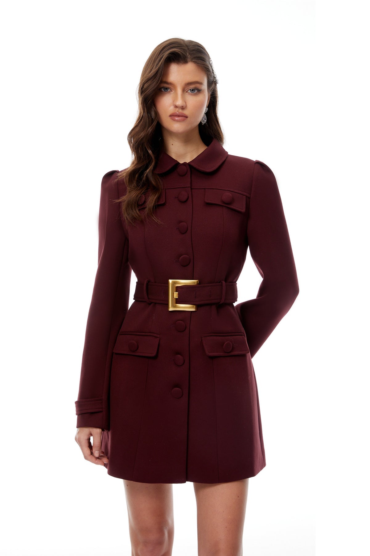 Burgundy Belted Mini Blazer Dress