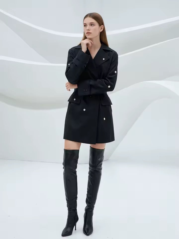 Long Blazer Belt Crystal Long Sleeve Lapel Solid Female Coats