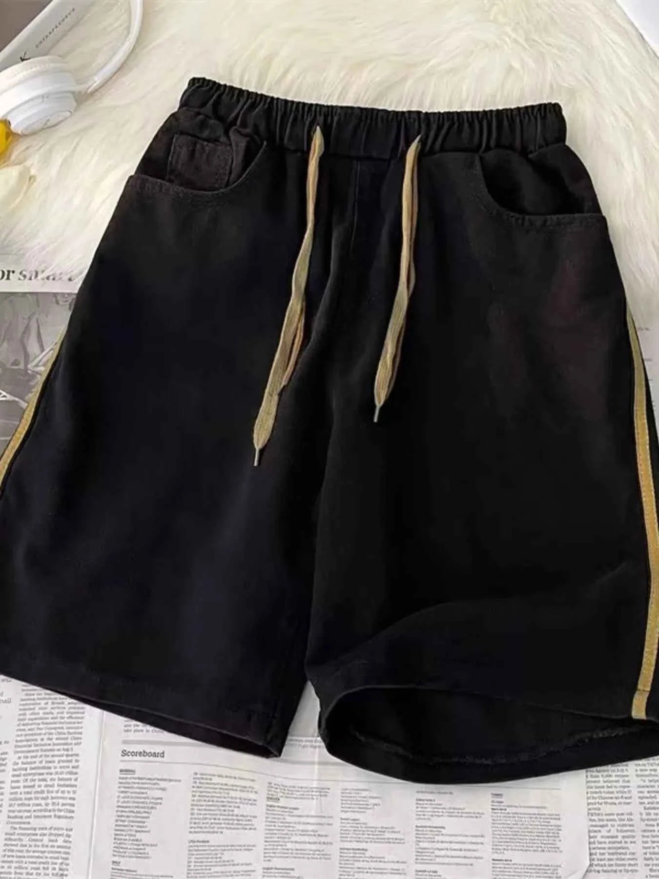 Men's Full Size Casual Loose Fit Denim Shorts with Drawstring Plus Size