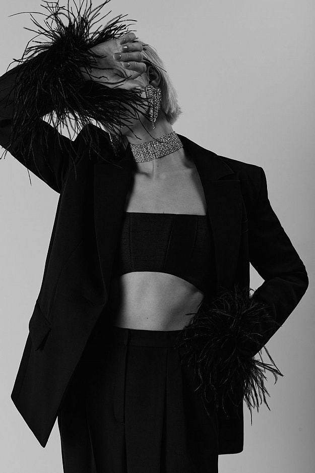 2 Pcs Sets Notched Neck Cardigan Black Blazer High Waist Straight Pants Sets - REBECATHELABEL