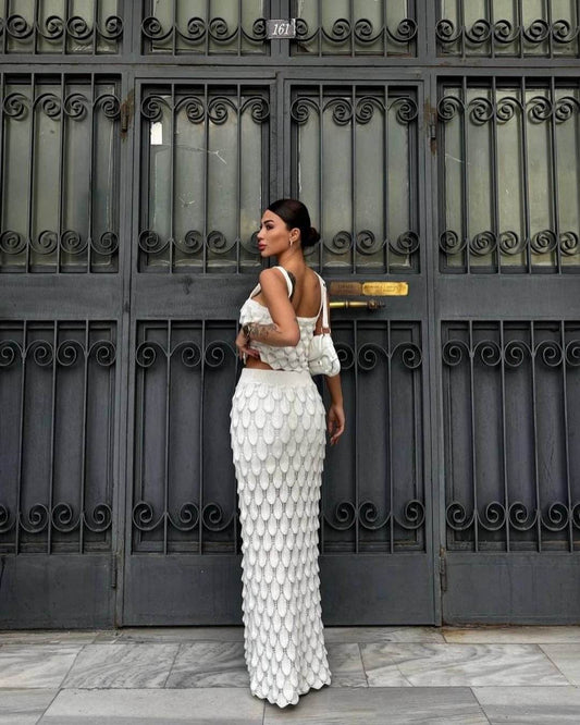 2-piece Set Slip Knit Tops Elastic High Waist Floor-length Skirt set - REBECATHELABEL