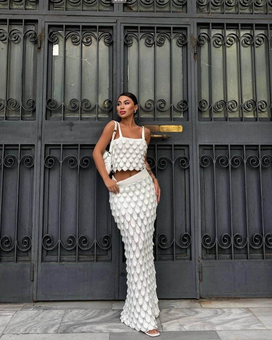 2-piece Set Slip Knit Tops Elastic High Waist Floor-length Skirt set - REBECATHELABEL