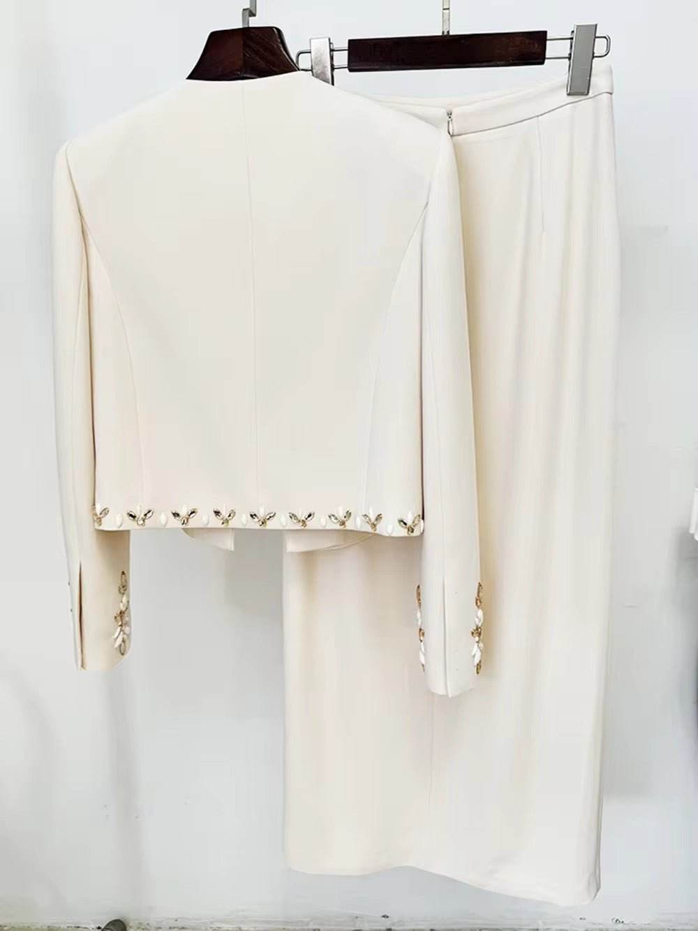 2 Piece Skirt Set Bead Crystal Suit Long set - REBECATHELABEL