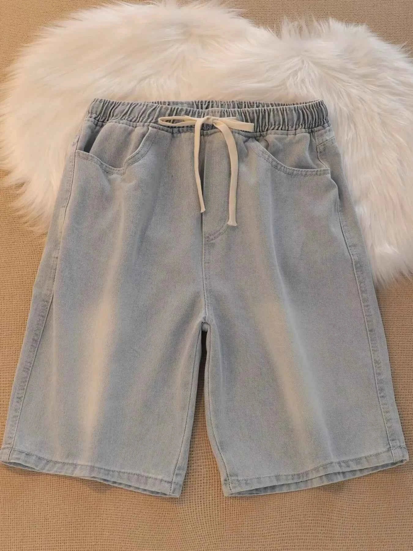 Men's Plus Size Drawstring Denim Shorts