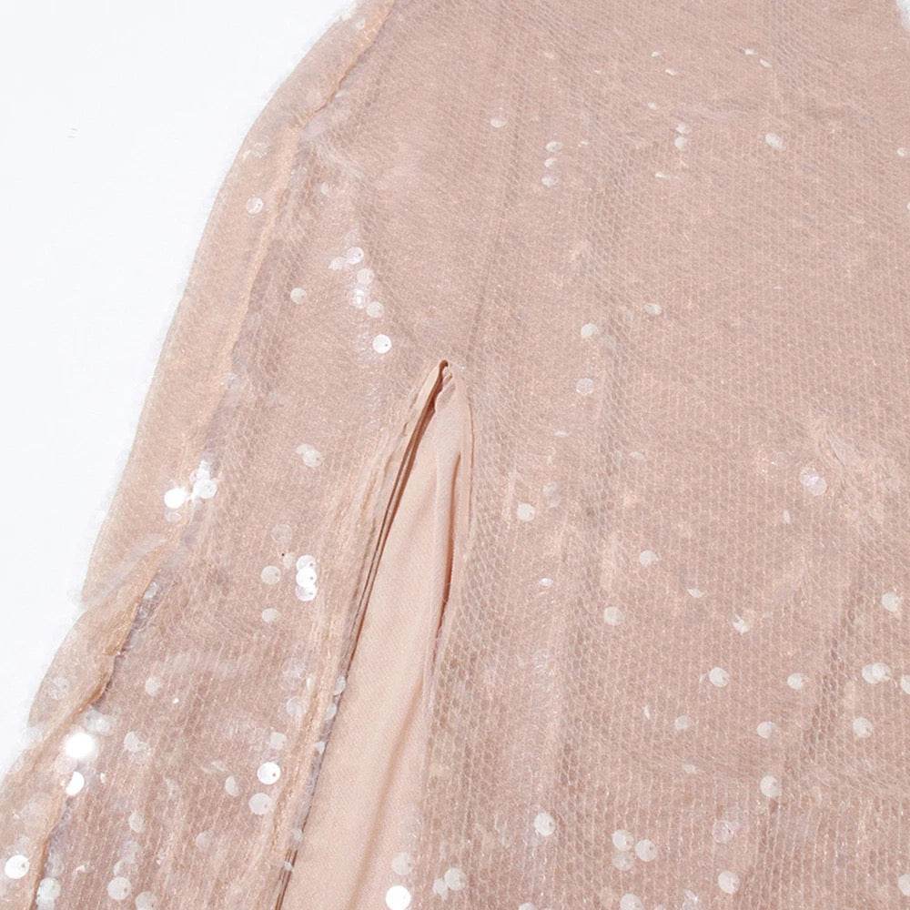 Sequin Sheep Square Collar Maxi Dress - REBECATHELABEL