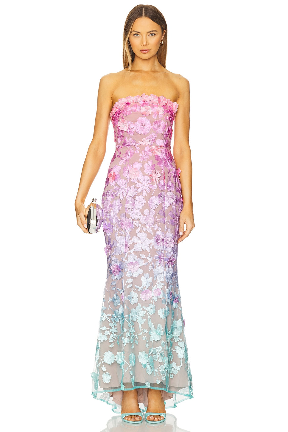 Sleeveless Strapless Appliques Embroidery Slim Dress  Flower Long Dress