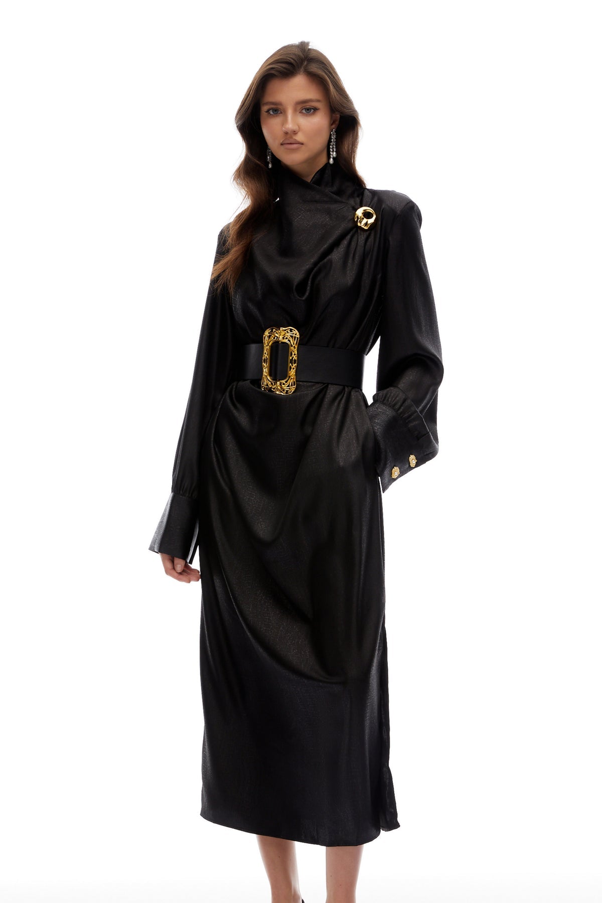 Black Belted Textured Leather Coat