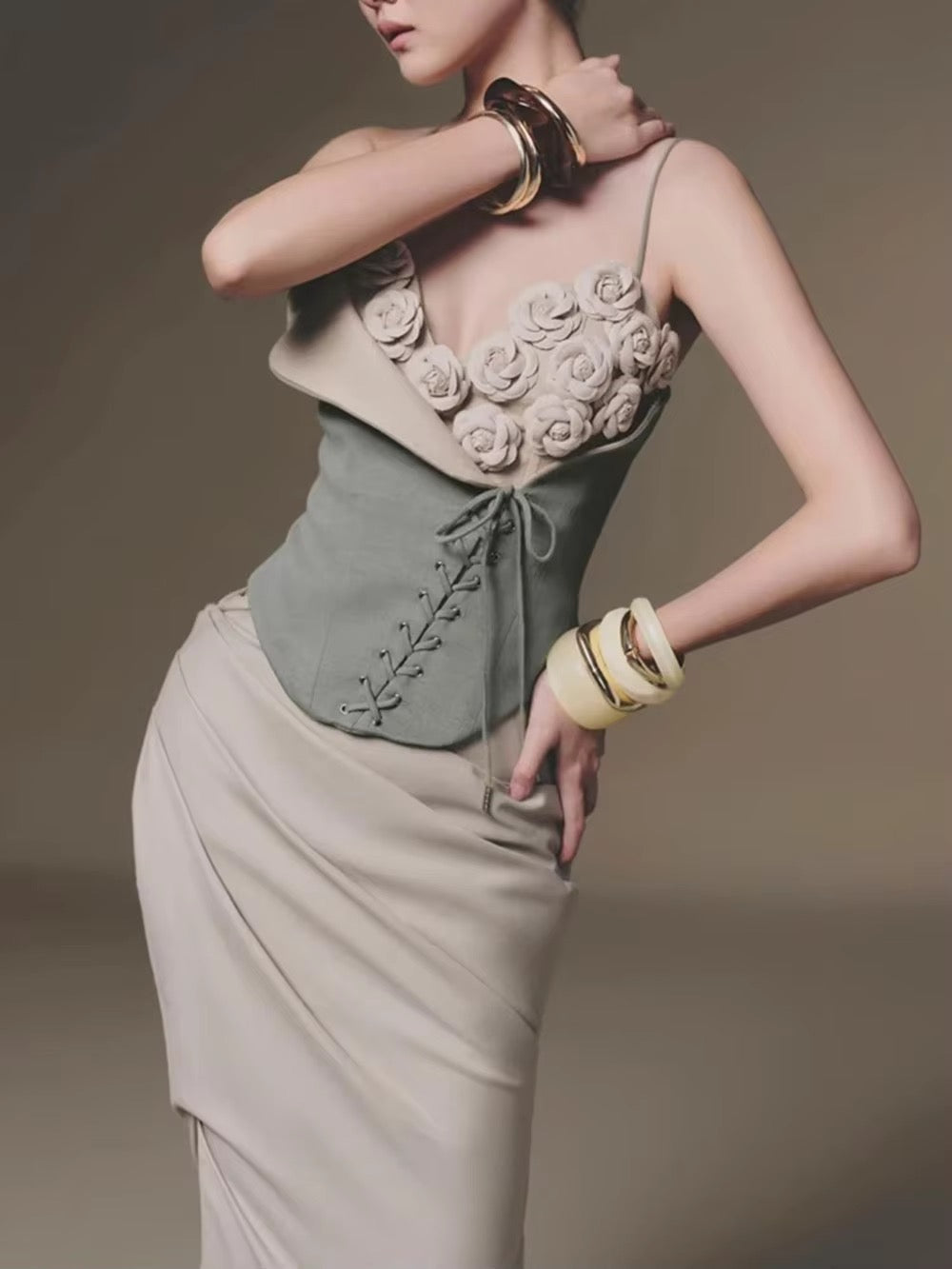 3D Flowers Spliced Appliques Slim Vests Top