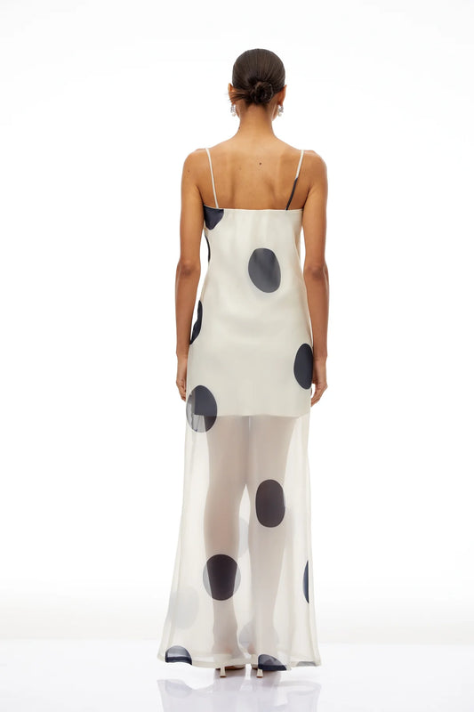 White Polka Dot Organza Maxi Dress