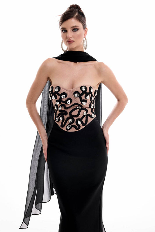 Diamond Off Shoulder Sweetheart Neck Maxi Dress - REBECATHELABEL