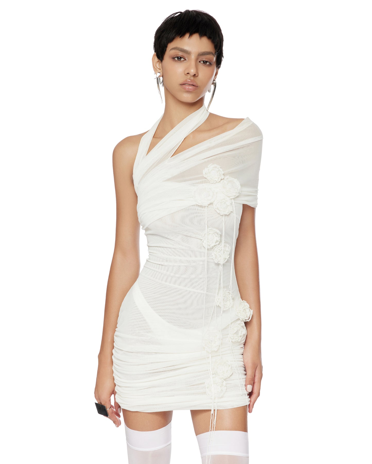 Slimming Sheer Spliced 3D Flower Dress