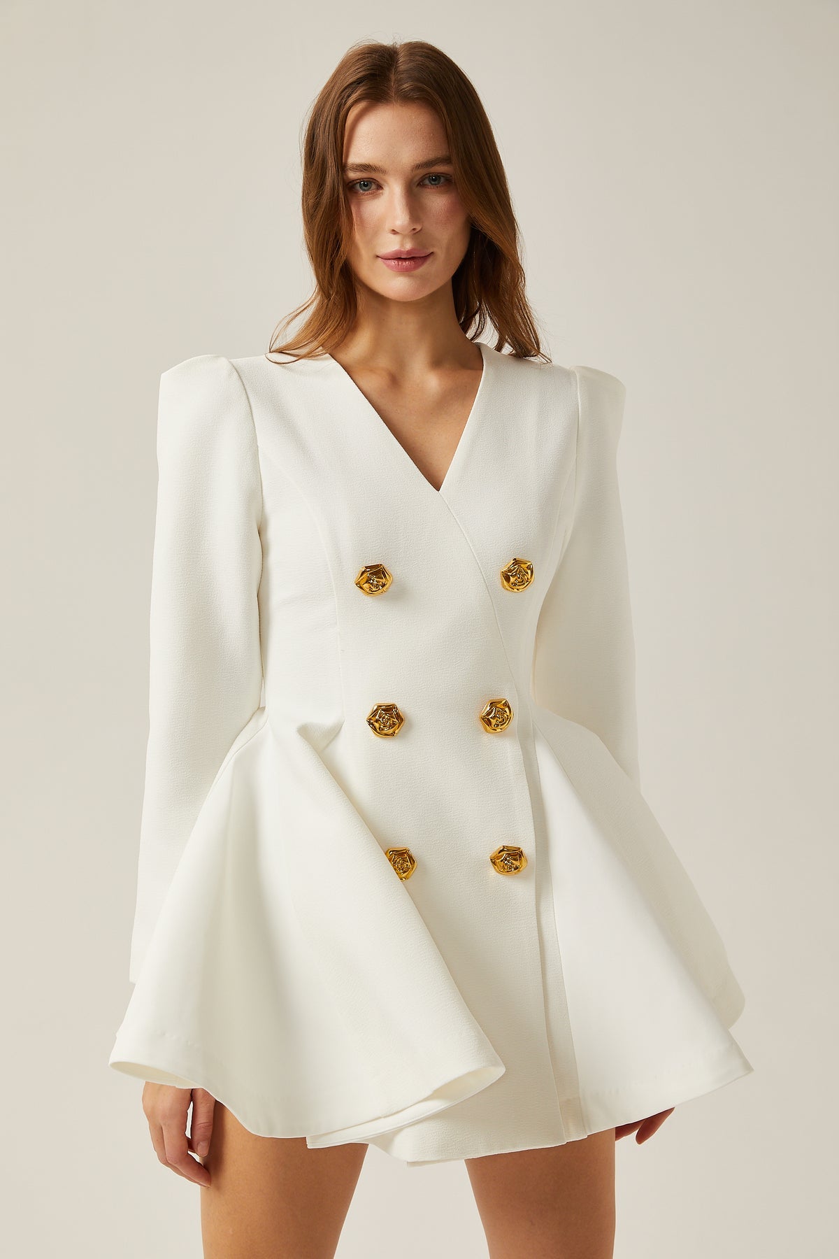peplum-hem blazer dress in White