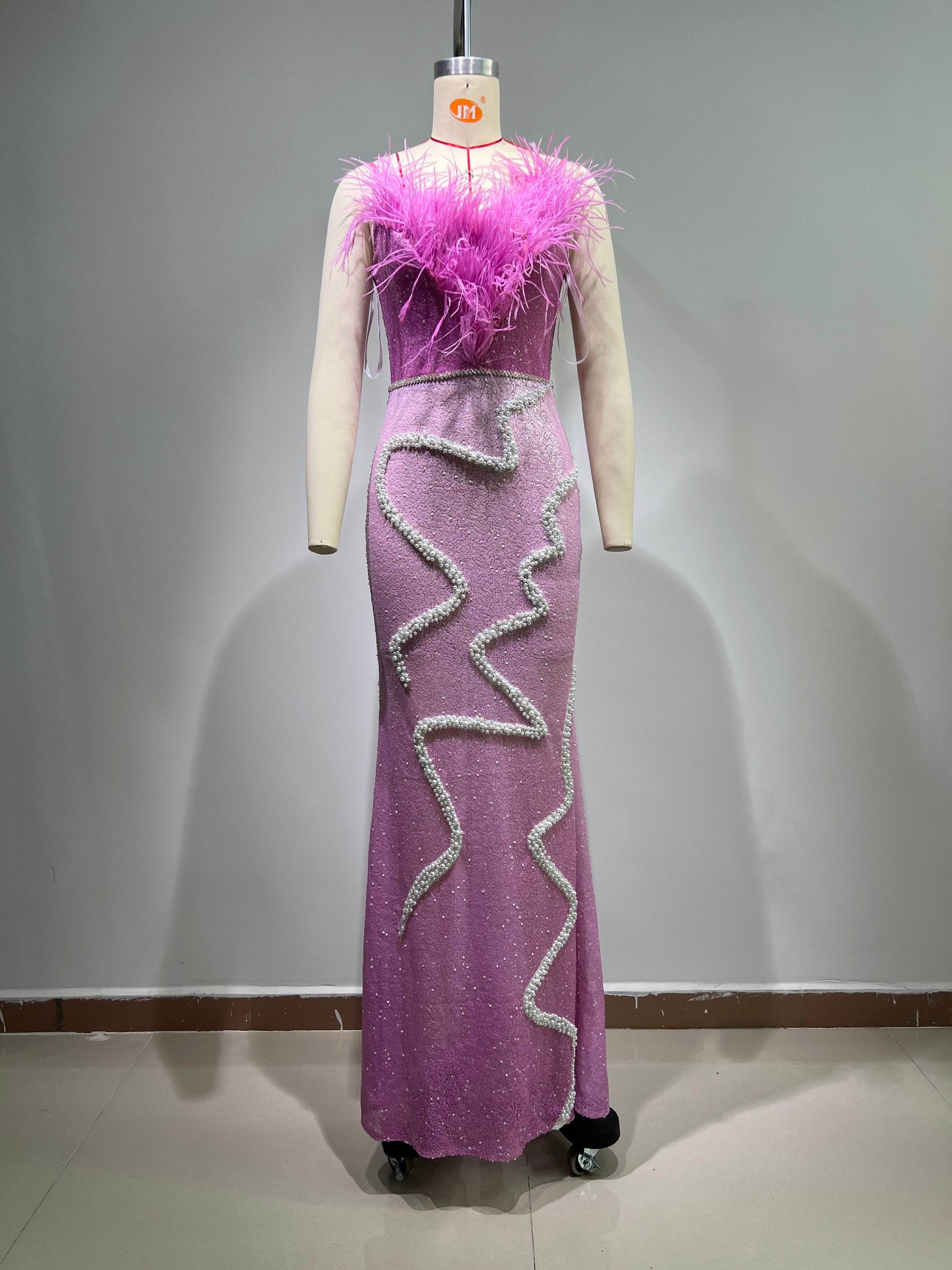 Oley maxi feather floor length dress - REBECATHELABEL