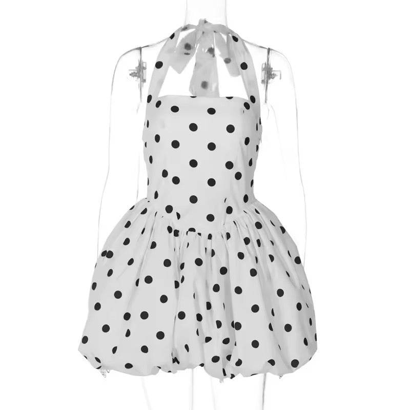 Halter Print Polka Dot Mini Dress - REBECATHELABEL