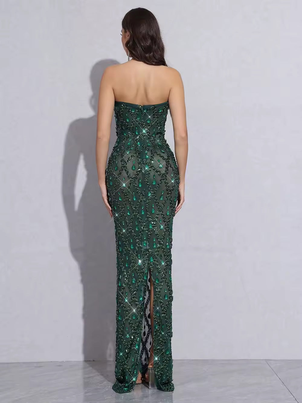 Diamond Sequin Mesh Elastic Long Dress
