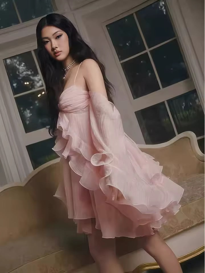 Off The Shoulder Ruffles Long Sleeves Mini Dress