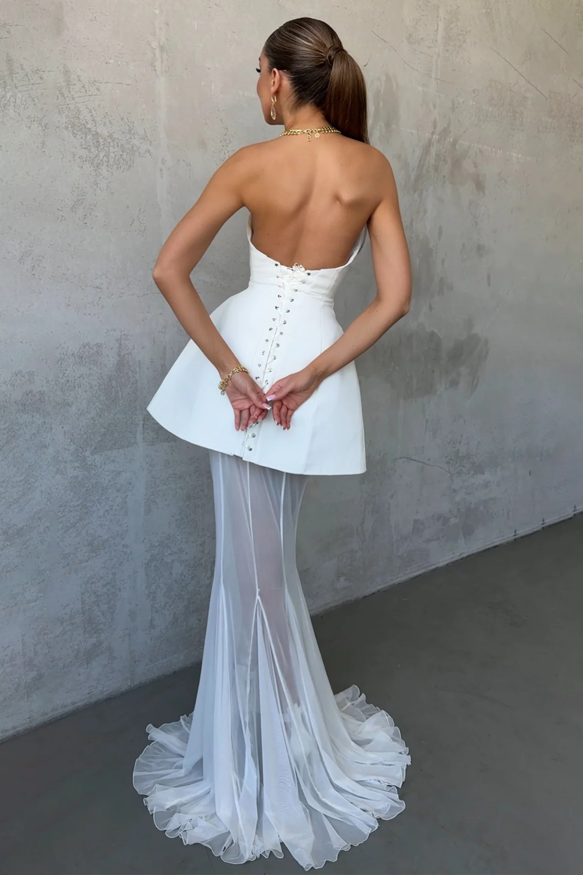 White Corset Dress & Mesh Skirt Set