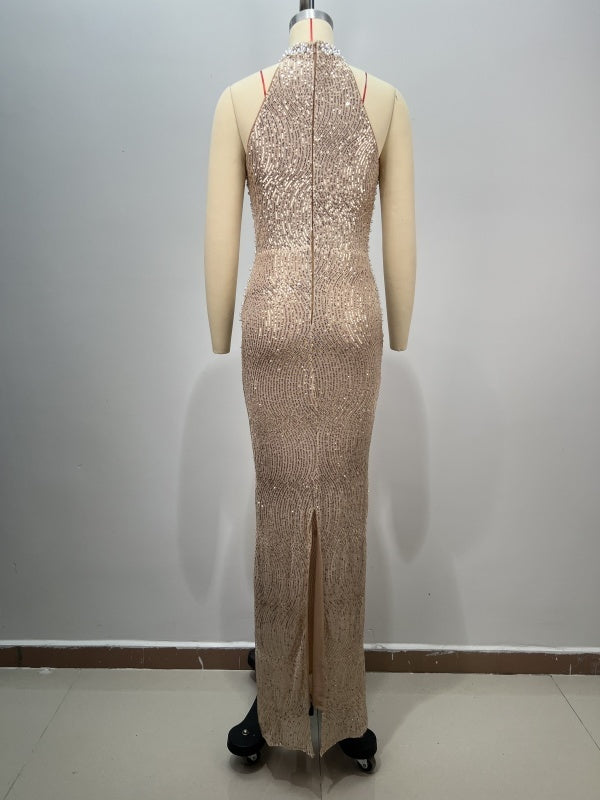 Pearl Elegant Sexy Slim Bag Hip Split Party Dinner Evening Dress