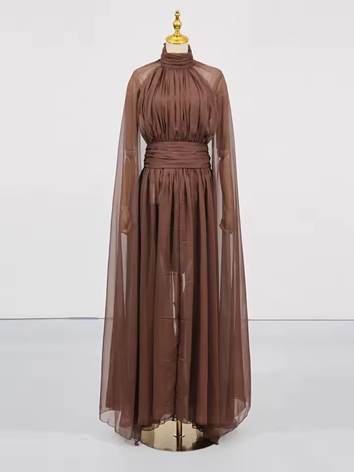 Solid Metal Butterfly Decoration Backless Chiffon Long Dress